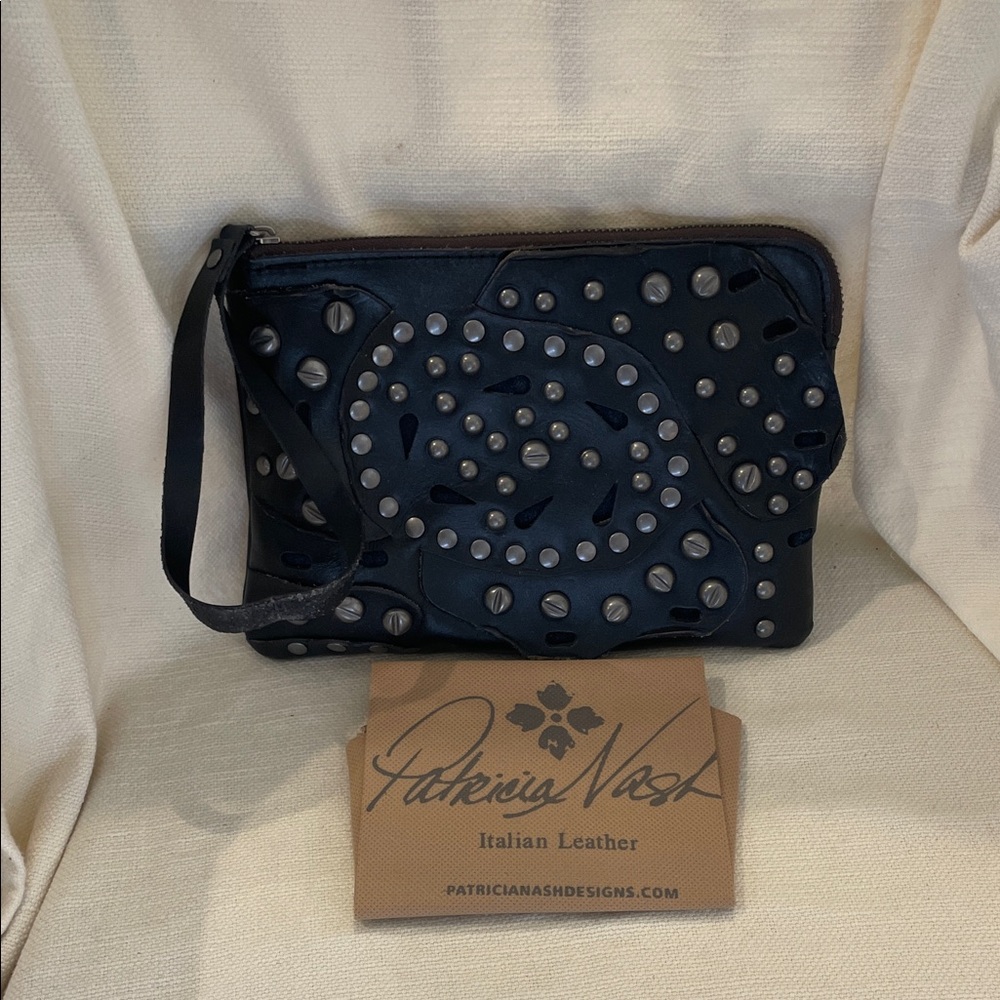 Patricia Nash black Leather Studded Wristlet Clutch